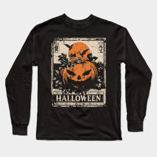 Evil Pumpkin Halloween Retro Japanese Poster Long Sleeve T-Shirt