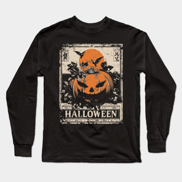 Evil Pumpkin Halloween Retro Japanese Poster Long Sleeve T-Shirt by TuncGK