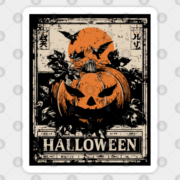 Evil Pumpkin Halloween Retro Japanese Poster Sticker by TuncGK