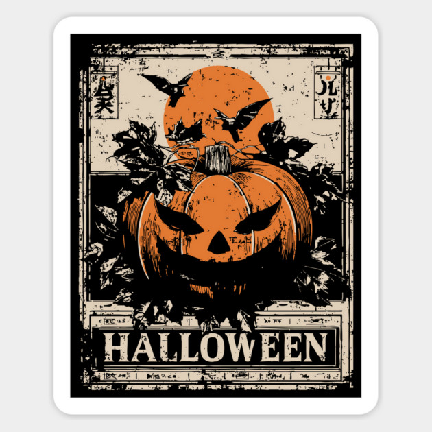 Evil Pumpkin Halloween Retro Japanese Poster Magnet by TuncGK