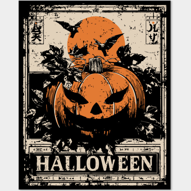Evil Pumpkin Halloween Retro Japanese Poster Wall Art by TuncGK