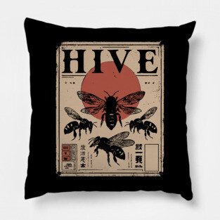 Bee Hive Invasion Retro Japanese Insect Poster Pillow
