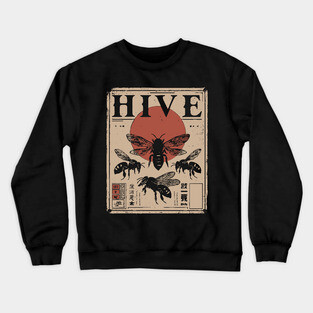 Bee Hive Invasion Retro Japanese Insect Poster Crewneck Sweatshirt