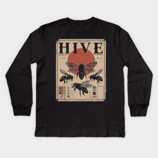 Bee Hive Invasion Retro Japanese Insect Poster Kids Long Sleeve T-Shirt