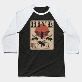 Bee Hive Invasion Retro Japanese Insect Poster Baseball T-Shirt