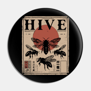 Bee Hive Invasion Retro Japanese Insect Poster Pin
