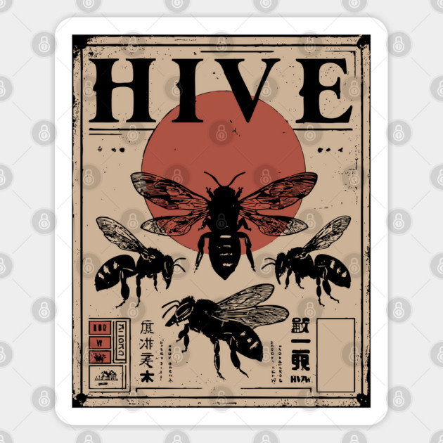 Bee Hive Invasion Retro Japanese Insect Poster Sticker by TuncGK