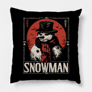 Creepy Snowman Winter Horror Retro Japanese Poster Pillow