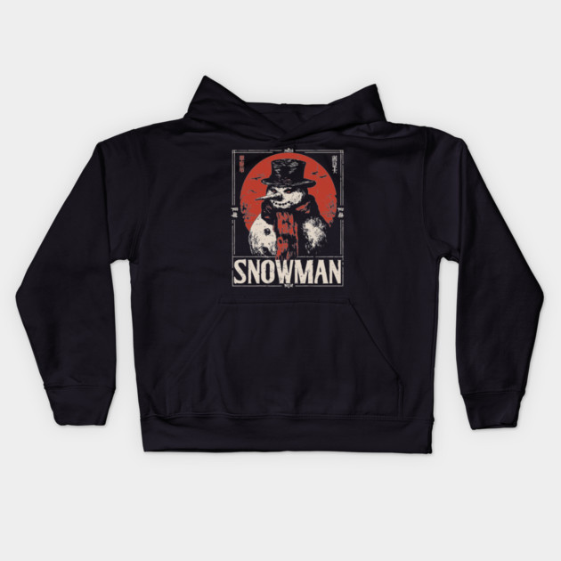 Creepy Snowman Winter Horror Retro Japanese Poster Kids Hoodie by TuncGK