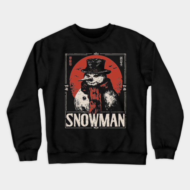 Creepy Snowman Winter Horror Retro Japanese Poster Crewneck Sweatshirt by TuncGK