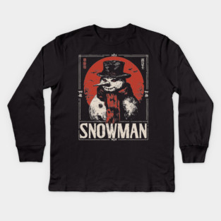 Creepy Snowman Winter Horror Retro Japanese Poster Kids Long Sleeve T-Shirt
