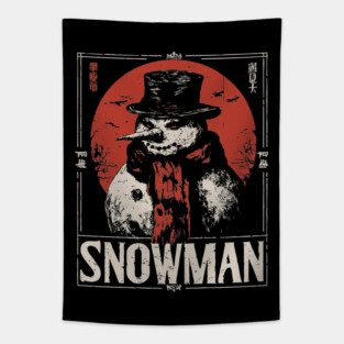 Creepy Snowman Winter Horror Retro Japanese Poster Tapestry