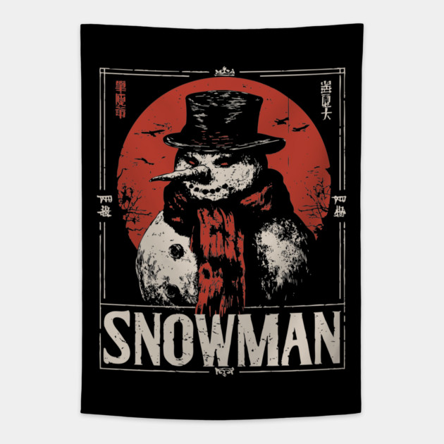 Creepy Snowman Winter Horror Retro Japanese Poster Tapestry by TuncGK
