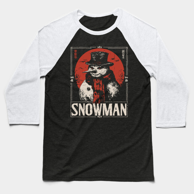 Creepy Snowman Winter Horror Retro Japanese Poster Baseball T-Shirt by TuncGK