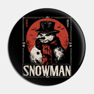 Creepy Snowman Winter Horror Retro Japanese Poster Pin
