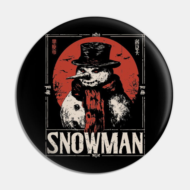 Creepy Snowman Winter Horror Retro Japanese Poster Pin by TuncGK