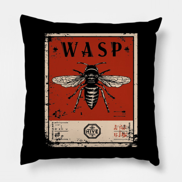 Killer Wasp Insect Horror Retro Japanese Poster Pillow by TuncGK