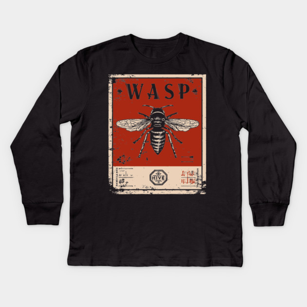 Killer Wasp Insect Horror Retro Japanese Poster Kids Long Sleeve T-Shirt by TuncGK
