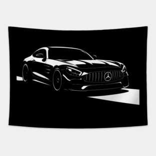 AMG GT P One Edition – Black & White Vector Art of German Supercar Tapestry