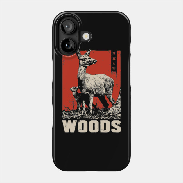 Vintage Deer and Baby in Forest Woods T-Shirt Phone Case by TuncGK