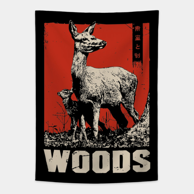 Vintage Deer and Baby in Forest Woods T-Shirt Tapestry by TuncGK