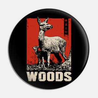 Vintage Deer and Baby in Forest Woods T-Shirt Pin