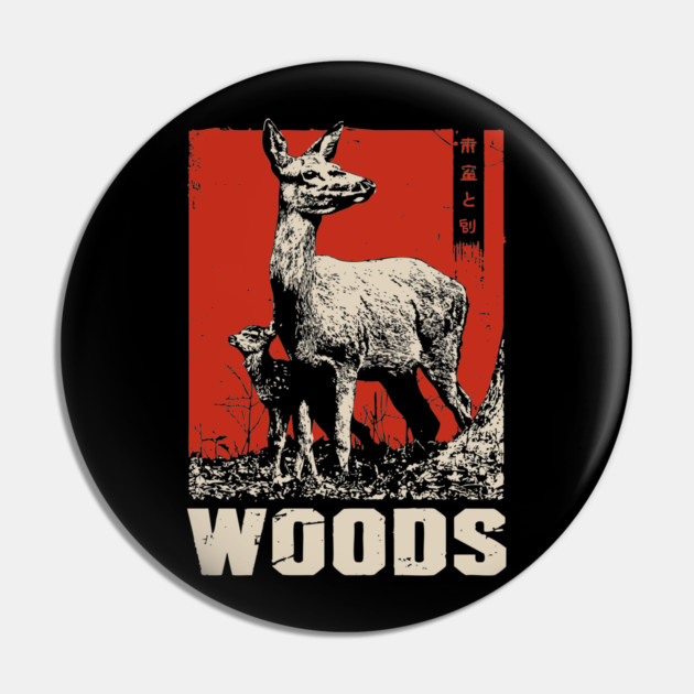 Vintage Deer and Baby in Forest Woods T-Shirt Pin by TuncGK