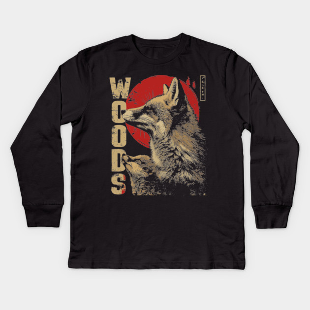 Fox and Baby in the Woods Vintage Animal Art T-Shirt Kids Long Sleeve T-Shirt by TuncGK