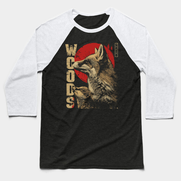 Fox and Baby in the Woods Vintage Animal Art T-Shirt Baseball T-Shirt by TuncGK