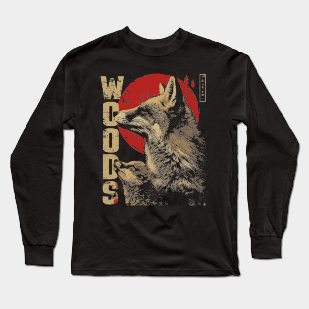 Fox and Baby in the Woods Vintage Animal Art T-Shirt Long Sleeve T-Shirt by TuncGK