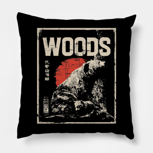 Retro Grizzly Bear and Cub Forest Woods T-Shirt Pillow by TuncGK