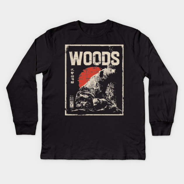 Retro Grizzly Bear and Cub Forest Woods T-Shirt Kids Long Sleeve T-Shirt by TuncGK