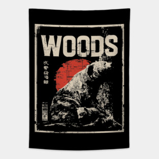 Retro Grizzly Bear and Cub Forest Woods T-Shirt Tapestry