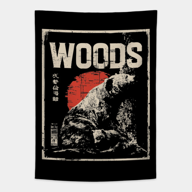 Retro Grizzly Bear and Cub Forest Woods T-Shirt Tapestry by TuncGK