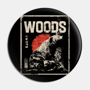 Retro Grizzly Bear and Cub Forest Woods T-Shirt Pin