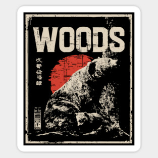 Retro Grizzly Bear and Cub Forest Woods T-Shirt Sticker