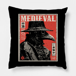 Medieval Plague Doctor Japanese Style T-Shirt Pillow