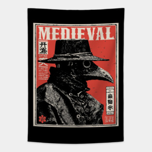 Medieval Plague Doctor Japanese Style T-Shirt Tapestry