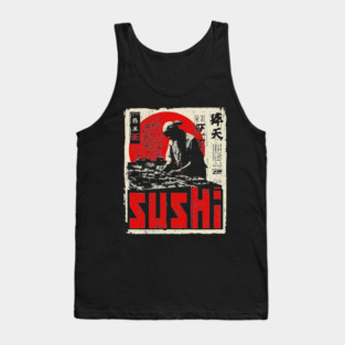 Vintage Japanese Sushi Chef Red Sun Art T-Shirt Tank Top
