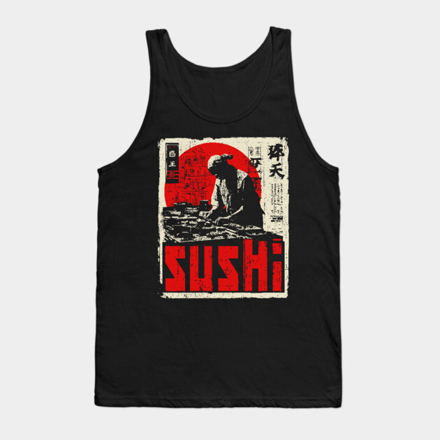 Vintage Japanese Sushi Chef Red Sun Art T-Shirt Tank Top by TuncGK