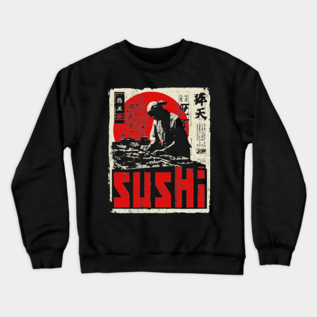 Vintage Japanese Sushi Chef Red Sun Art T-Shirt Crewneck Sweatshirt by TuncGK