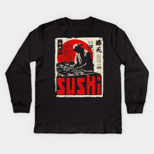 Vintage Japanese Sushi Chef Red Sun Art T-Shirt Kids Long Sleeve T-Shirt