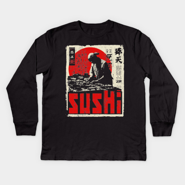 Vintage Japanese Sushi Chef Red Sun Art T-Shirt Kids Long Sleeve T-Shirt by TuncGK