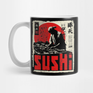 Vintage Japanese Sushi Chef Red Sun Art T-Shirt Mug