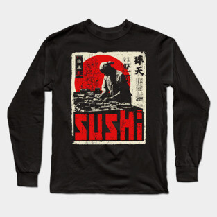 Vintage Japanese Sushi Chef Red Sun Art T-Shirt Long Sleeve T-Shirt