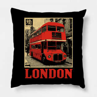 Vintage London Double Decker Bus Street Art T-Shirt Pillow
