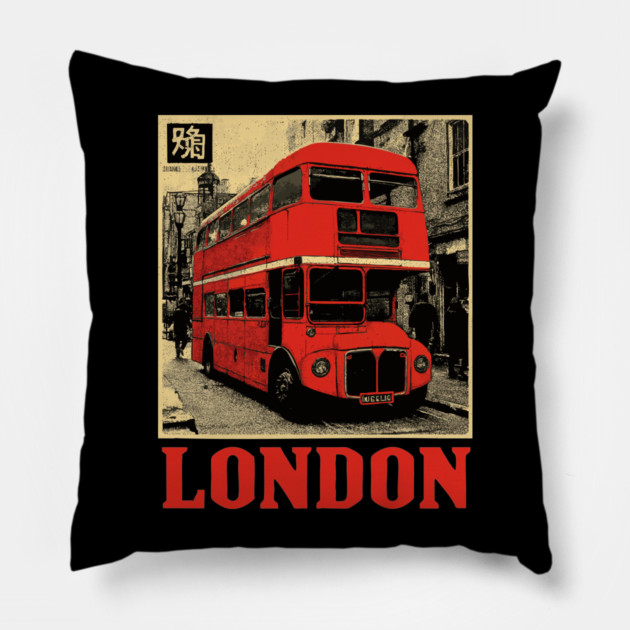 Vintage London Double Decker Bus Street Art T-Shirt Pillow by TuncGK