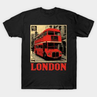 Vintage London Double Decker Bus Street Art T-Shirt T-Shirt