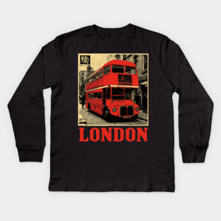 Vintage London Double Decker Bus Street Art T-Shirt Kids Long Sleeve T-Shirt