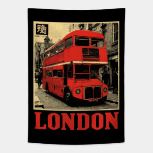 Vintage London Double Decker Bus Street Art T-Shirt Tapestry